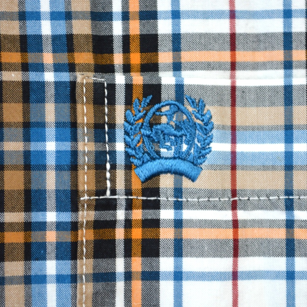 Cinch Mens XXL Plaid Button Down Shirt Long Sleeve Blue Orange Cotton Western - Picture 2 of 8